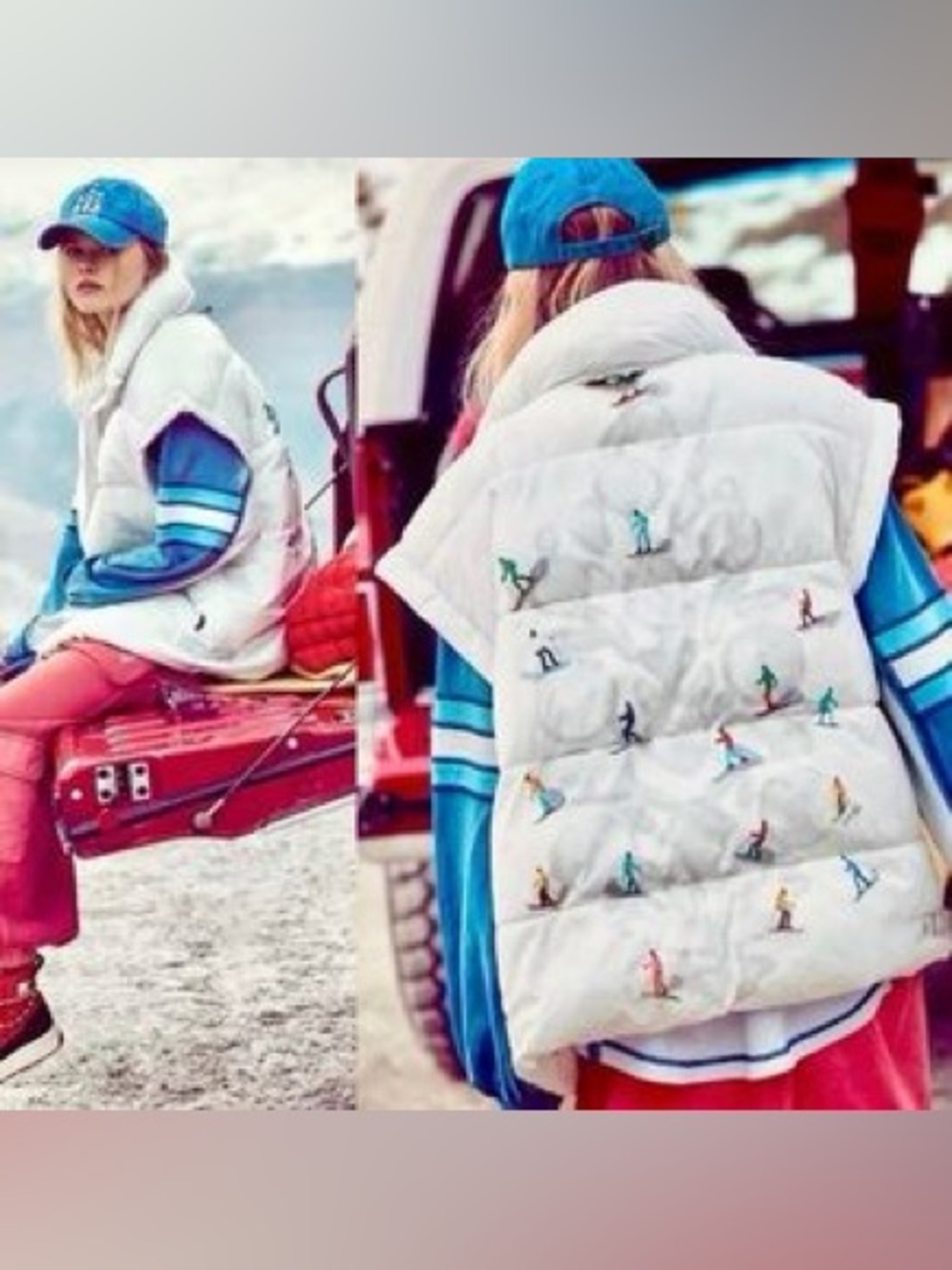 NWT $178 Free People Movement Bubble Printed Puffer Vest Ski Scene Logo Snow